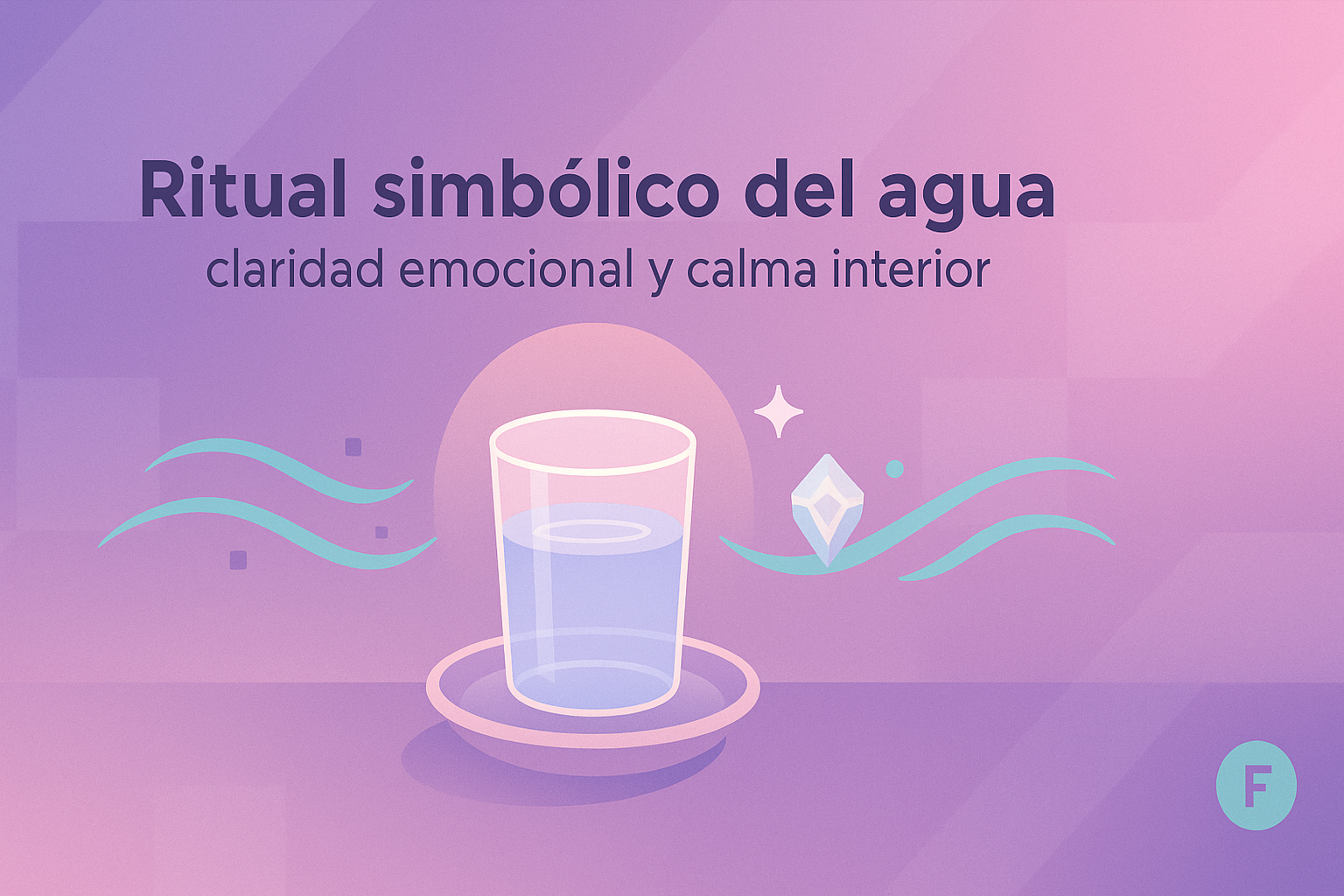 Ritual simbólico del agua con vaso transparente y luz suave, símbolo de claridad emocional y calma interior.